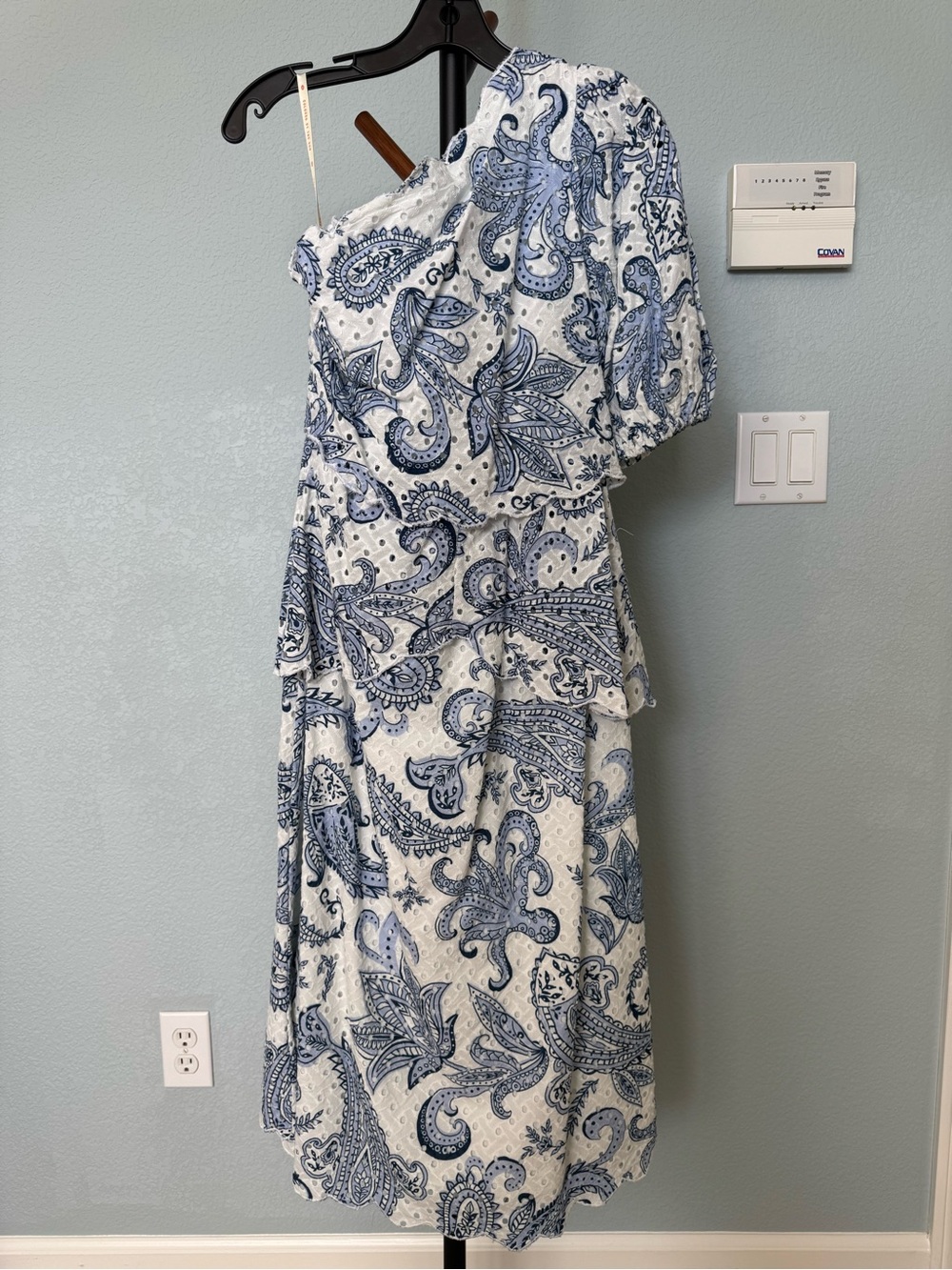 Farm Rio Blue Paisley One-Shoulder Dress